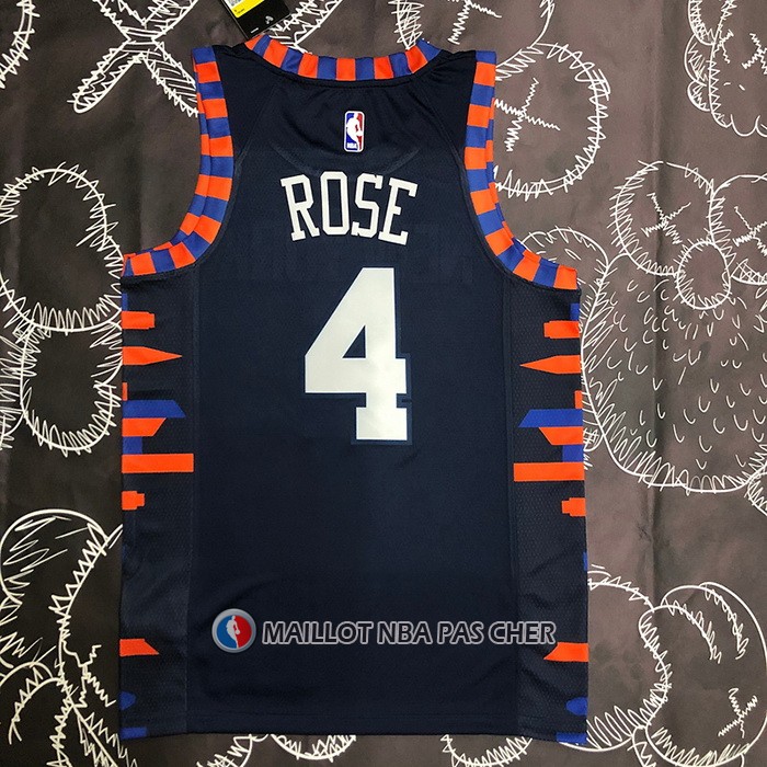 Maillot New York Knicks Derrick Rose NO 4 Ville Edition 2019-20 Bleu
